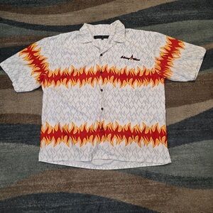 Johnny Blaze mens XXL White short sleeve button front shirt flames fire